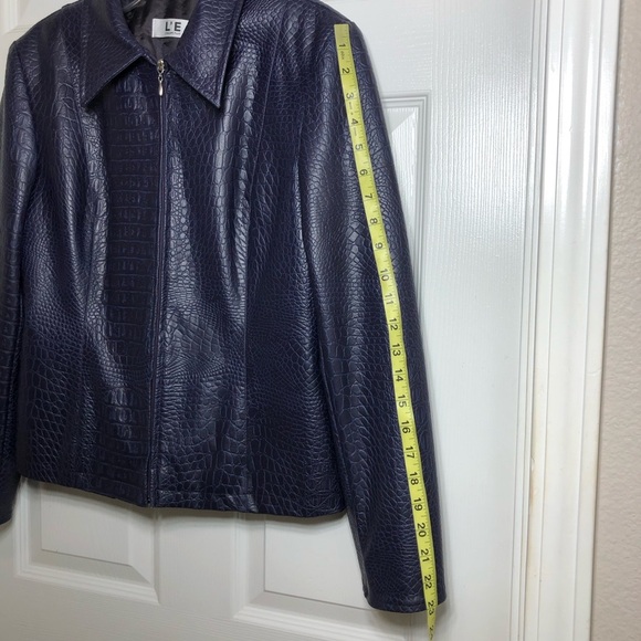 L’E L’EQUIPE PLUS Made Italy Faux Leather Crocodile  Print Purple Jacket 40=S=4 - Picture 13 of 14